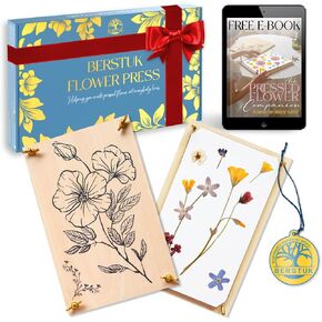 Berstuk Wooden Flower Press for Adults and Teens - Includes Expert Video Tutorials - Large Flower Press Kit 10.8" x 6.9" - Gift-Ready Packaging Ideal for Arts and Crafts Lovers