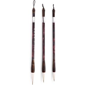 MEGREZ Chinese Calligraphy Brush Kanji Japanese Art Sumi Writing Painting Drawing Practicing Brush Set for Students and Beginners, Wolf Sheep Mix Brush 3 PCS/Set（Small,Medium,Large） in Kuwait