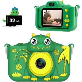 MYLORFUL Kids Camera, Cartoon Dinosaur Selfie Digital Camera Toys for Kids, Christmas Birthday Gifts for Boys Girls Age 3 4 5 6 7 8 9 10 11 12 Years Old, 32GB SD Card Included