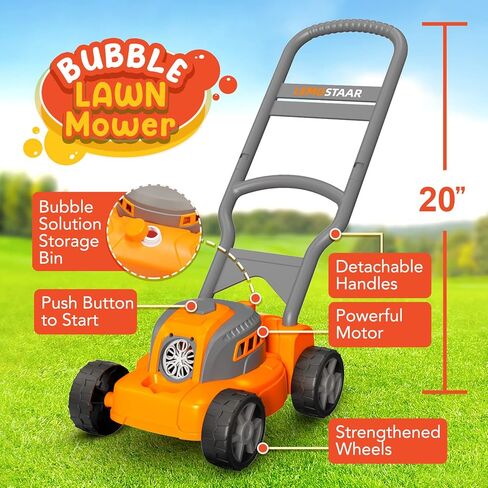 ألعاب جزازة العشب الفقاعية للأطفال الصغار: ماكينة تهذيب الحشائش الخارجية للأطفال تعمل بالضغط التلقائي للفقاعات للأعمار من 2 3 2-4 سنوات من الأولاد والبنات | هدايا عيد ميلاد الصيف خارج الفناء الخلفي لعبة ما قبل المدرسة للأطفال الصغار 3 4 5 6 سنوات in Kuwait