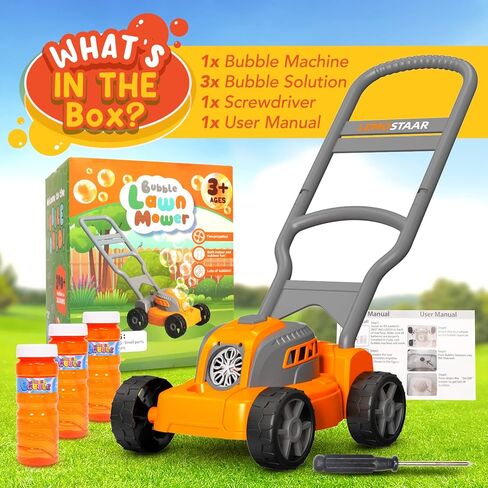 ألعاب جزازة العشب الفقاعية للأطفال الصغار: ماكينة تهذيب الحشائش الخارجية للأطفال تعمل بالضغط التلقائي للفقاعات للأعمار من 2 3 2-4 سنوات من الأولاد والبنات | هدايا عيد ميلاد الصيف خارج الفناء الخلفي لعبة ما قبل المدرسة للأطفال الصغار 3 4 5 6 سنوات in Kuwait
