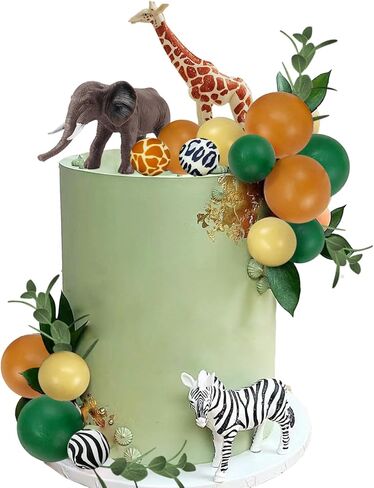 24 PCS Safari Jungle Animal Cake Toppers with Colorful Balls Cake Decorations for Wild Themed Birthday Oh Baby Party Supplies in Kuwait