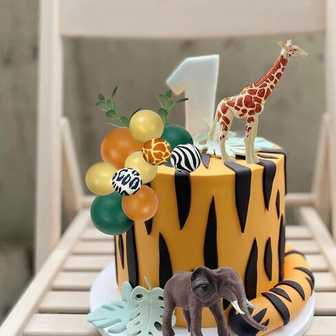 24 PCS Safari Jungle Animal Cake Toppers with Colorful Balls Cake Decorations for Wild Themed Birthday Oh Baby Party Supplies in Kuwait