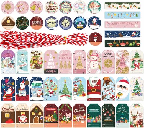 ADARRO 100PCS Christmas Gift Wrap Tags with String, Xmas Santa to/from Gift Tags for Christmas Tree Hanging DIY Homemade Holiday Present Wrap Name Tag Label in Kuwait