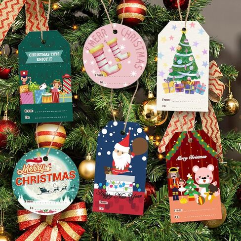 ADARRO 100PCS Christmas Gift Wrap Tags with String, Xmas Santa to/from Gift Tags for Christmas Tree Hanging DIY Homemade Holiday Present Wrap Name Tag Label in Kuwait