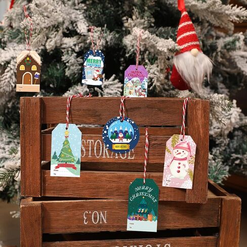 ADARRO 100PCS Christmas Gift Wrap Tags with String, Xmas Santa to/from Gift Tags for Christmas Tree Hanging DIY Homemade Holiday Present Wrap Name Tag Label in Kuwait