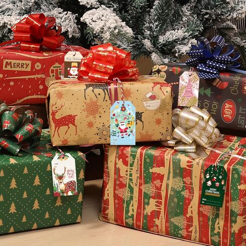 ADARRO 100PCS Christmas Gift Wrap Tags with String, Xmas Santa to/from Gift Tags for Christmas Tree Hanging DIY Homemade Holiday Present Wrap Name Tag Label in Kuwait