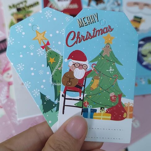 ADARRO 100PCS Christmas Gift Wrap Tags with String, Xmas Santa to/from Gift Tags for Christmas Tree Hanging DIY Homemade Holiday Present Wrap Name Tag Label in Kuwait