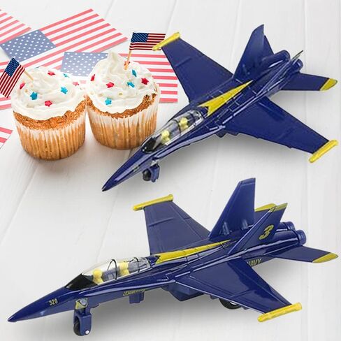 طائرة نفاثة زرقاء من آرت كرييتيفيتي جامبو داي كاست F-18 زرقاء مع آلية سحب الظهر، مجموعة من قطعتين، ألعاب طائرة مقاتلة معدنية مصبوبة للصبيان وديكورات للكيك العسكرية، هدايا حفلات الطيران in Saudi Arabia