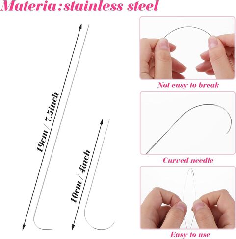 ASTER 2 Pieces Curved Beading Needles with 1pc Bead Needle Threader, 4 Inch Curved Big Eye Beading Needles and 7.5 Inch Curved Bead Spinner Needle for DIY Beading Jewelry Making Crafts in Saudi Arabia