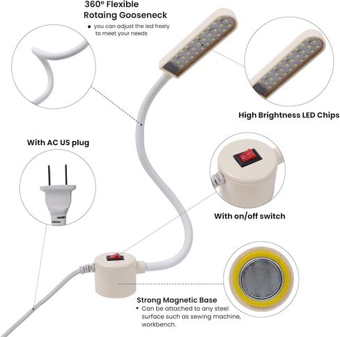 Bonlux Sewing Machine Light, 30 LEDs Flexible Gooseneck Work Light with Magnetic Mounting Base, 6W Portable Work Lamp for Workbench Lathe Drill Presses (2-Pack) in Kuwait