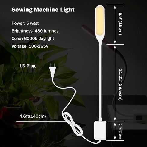 HengBo LED Sewing Machine Light, 6000K Daylight Magnetic Mounting Base Workbench Light with Long Gooseneck Work Lamp for Sewing Machine 3D Printer Drill Press Lathe Grinder - White in Kuwait
