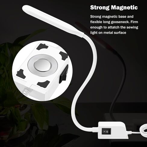 HengBo LED Sewing Machine Light, 6000K Daylight Magnetic Mounting Base Workbench Light with Long Gooseneck Work Lamp for Sewing Machine 3D Printer Drill Press Lathe Grinder - White in Kuwait