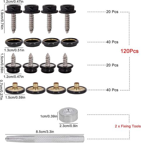 مين هوو مشابك براغي تثبيت، 120 قطعة من البراغي البحرية من الستانلس ستيل لغطاء القارب، مجموعة اصلاح غطاء قماش القارب للاثاث قماش القوارب، مع قطعتين من ادوات التثبيت in Kuwait