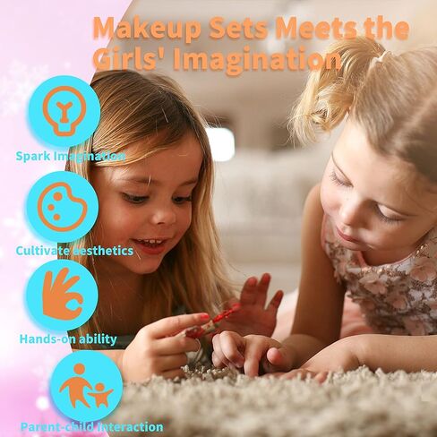 مجموعة مكياج للأطفال للفتيات - مجموعة مكياج بيلوتشيدو 45 قطعة قابلة للغسل مع حقيبة مستحضرات تجميل للأطفال من سن 3 إلى 5 سنوات، مجموعة مكياج للعب التظاهري هدية عيد ميلاد للفتيات بعمر 4-5 سنوات in Kuwait