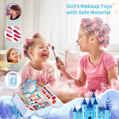 مجموعة مكياج للأطفال للفتيات - مجموعة مكياج بيلوتشيدو 45 قطعة قابلة للغسل مع حقيبة مستحضرات تجميل للأطفال من سن 3 إلى 5 سنوات، مجموعة مكياج للعب التظاهري هدية عيد ميلاد للفتيات بعمر 4-5 سنوات in Kuwait