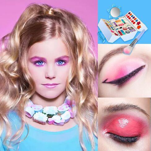 مجموعة مكياج للأطفال للفتيات - مجموعة مكياج بيلوتشيدو 45 قطعة قابلة للغسل مع حقيبة مستحضرات تجميل للأطفال من سن 3 إلى 5 سنوات، مجموعة مكياج للعب التظاهري هدية عيد ميلاد للفتيات بعمر 4-5 سنوات in Kuwait