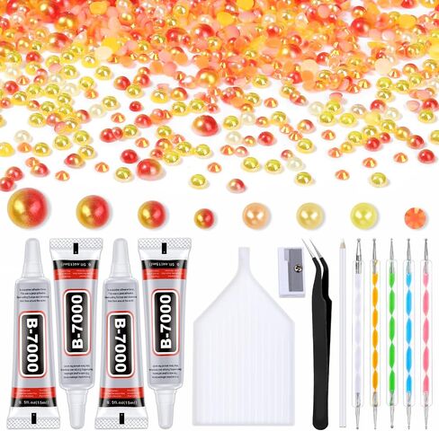 Mckanti B7000 Rhinestone Clear Glue and 2800 Pcs Rhinestones for Crafts, 5 Sizes Rhinestones Set with 50ml Glue 5Dotting Pens Wax Pencil Tweezers, Rhinestones Kit for Nails Clothes Shoes.(Clear+Red) in Kuwait