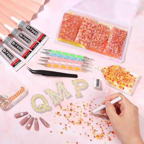 Mckanti B7000 Rhinestone Clear Glue and 2800 Pcs Rhinestones for Crafts, 5 Sizes Rhinestones Set with 50ml Glue 5Dotting Pens Wax Pencil Tweezers, Rhinestones Kit for Nails Clothes Shoes.(Clear+Red) in Kuwait