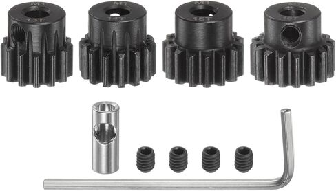 uxcell M1 Mod1 Pinion Gear Set 5mm Shaft 13T 14T 15T 16T Motor Gears Hardened Steel Pinion Gear with 3.17mm Coupler for RC Car (4pcs) in Saudi Arabia