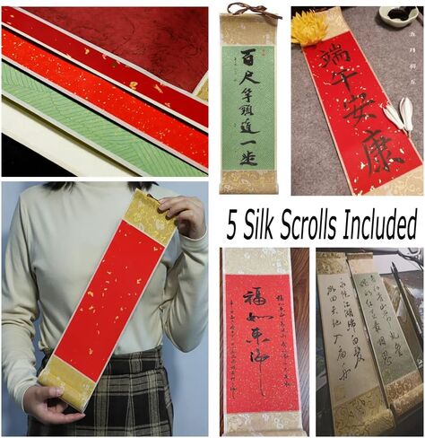 5 PCS Blank Chinese Calligraphy Scroll Decorative Scroll Wall Hanging Japanese & Chinese Calligraphy Painting DIY Art Project Supply in Kuwait