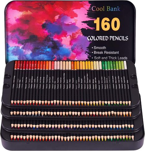 COOL BANK 160 Professional Colored Pencils, Artist Pencils Set for Coloring Books, Premium Artist Soft Series Lead with Vibrant Colors for Sketching, Shading & Coloring in Tin Box in Saudi Arabia
