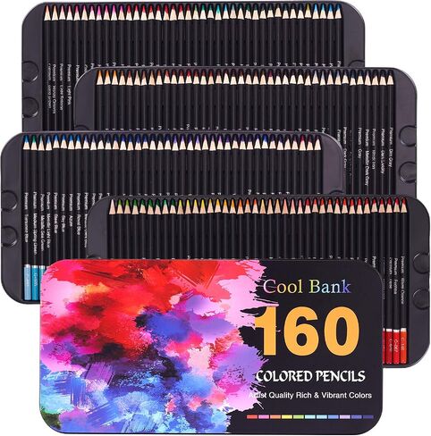 COOL BANK 160 Professional Colored Pencils, Artist Pencils Set for Coloring Books, Premium Artist Soft Series Lead with Vibrant Colors for Sketching, Shading & Coloring in Tin Box in Saudi Arabia