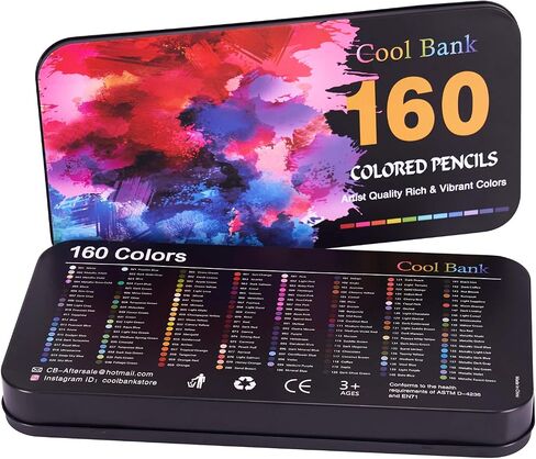 COOL BANK 160 Professional Colored Pencils, Artist Pencils Set for Coloring Books, Premium Artist Soft Series Lead with Vibrant Colors for Sketching, Shading & Coloring in Tin Box in Saudi Arabia