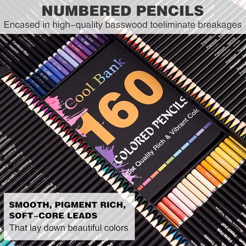 COOL BANK 160 Professional Colored Pencils, Artist Pencils Set for Coloring Books, Premium Artist Soft Series Lead with Vibrant Colors for Sketching, Shading & Coloring in Tin Box in Saudi Arabia