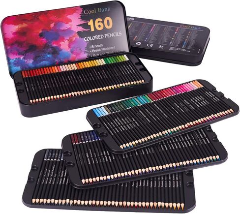 COOL BANK 160 Professional Colored Pencils, Artist Pencils Set for Coloring Books, Premium Artist Soft Series Lead with Vibrant Colors for Sketching, Shading & Coloring in Tin Box in Saudi Arabia