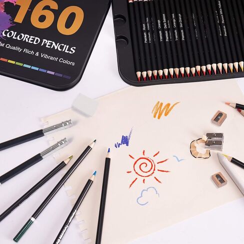 COOL BANK 160 Professional Colored Pencils, Artist Pencils Set for Coloring Books, Premium Artist Soft Series Lead with Vibrant Colors for Sketching, Shading & Coloring in Tin Box in Saudi Arabia