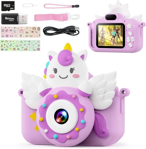 كاميرا أطفال TIATUA للفتيات والفتيان، كاميرا للأطفال الصغار من سن 3 إلى 10 سنوات مع بطاقة SD سعة 32 جيجابايت وعدسة مزدوجة، ألعاب كاميرا رقمية للأطفال بدقة 1080 بكسل، هدايا عيد الميلاد الممتعة وأعياد الميلاد (وردي) in Kuwait
