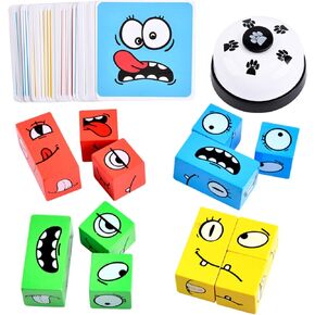 Wooden Face Changing Magic Cube Building Blocks Game Matching Expression Puzzle Toy Board Games for Family Night, Match Puzzles Geometric Educational Toys for Kids and Adults