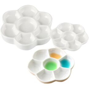 Ceramic Artist Paint Pallet,Tray,Palette,Easy to Clean Porcelain Mixing Tray for Watercolor Gouache Painting,6 Wells,8 inch, White, Round in Saudi Arabia
