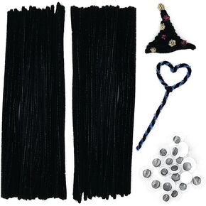 Cldamecy 200 Pieces Pipe Cleaners Set with 20 pcs Googly Eyes,Black Chenille Stems Pipe Cleaners Supplies for DIY Craft Projects and Decorations