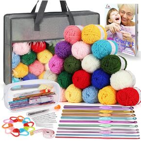 Crochet Yarn for Crocheting, Aeelike 1093 Yards Acrylic Yarn for Knitting,Full Crochet Kits for Beginners and Professionals, Aluminum Crochet Hooks, Instruction Book and Black Storage Bag in Kuwait