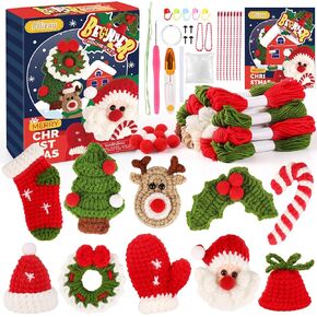 Pllieay Beginner Crochet Kit for Christmas, Christmas Crochet Kit for Beginners Adults with Step-by-Step Video Tutorials, Crochet Patterns Crochet Starter Kit for Christmas Theme in Saudi Arabia