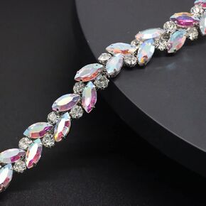 Jerler 1 Yard Rhinestone Trim, Crystal Rhinestone Chain Applique, Ideal for DIY Decoration and Wedding Clothing Embellishments, 0.6" Width (AB)