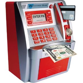 Kids ATM Piggy Bank/Savings Bank - Motorized Bill Feeder, Coin Reader, Balance Calculator and Savings Target Tracking with Lights and Sounds just Like a Real ATM (Red) in Saudi Arabia