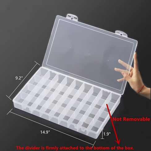Feadily 1PCS 36 Grids Large Plastic Organizer Box with Dividers, Compartment Organizer Box for Nail Accessories/Screw/Sewing Arts and Oil Paint, Bead Storage Containers 14.9" x 9.2" x 1.9" (Clear) in Saudi Arabia
