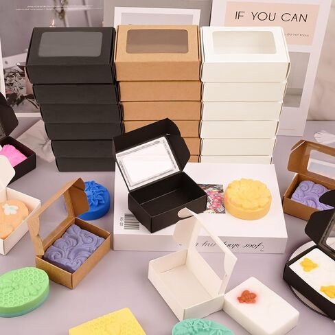 30 قطعة من صناديق الصابون من موكيوين للصابون المنزلي، 3.54 × 2.36 × 1.2 بوصة صناديق صابون مع نافذة، 3 ألوان مستلزمات صناديق تغليف الصابون كرافت (بيضاوية) in Kuwait