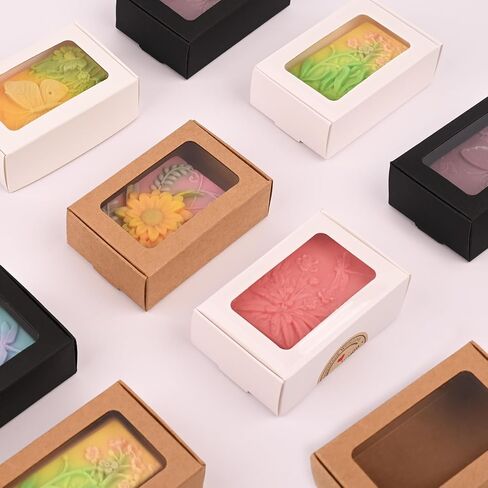 30 قطعة من صناديق الصابون من موكيوين للصابون المنزلي، 3.54 × 2.36 × 1.2 بوصة صناديق صابون مع نافذة، 3 ألوان مستلزمات صناديق تغليف الصابون كرافت (بيضاوية) in Kuwait