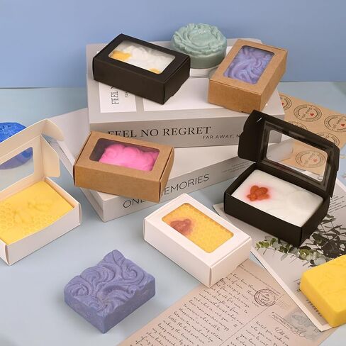 30 قطعة من صناديق الصابون من موكيوين للصابون المنزلي، 3.54 × 2.36 × 1.2 بوصة صناديق صابون مع نافذة، 3 ألوان مستلزمات صناديق تغليف الصابون كرافت (بيضاوية) in Kuwait