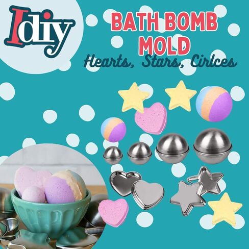 قوالب صابون باث بومب آند سوب من آي دي، مجموعة من 6 أشكال وأحجام مختلفة - القلب والنجم و4 دوائر (4.4 سم - 7.62 سم دائرية) - صناعة يدوية وصناعة الصابون والشموع، وقوالب، والهدايا in Kuwait
