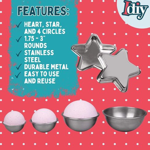 قوالب صابون باث بومب آند سوب من آي دي، مجموعة من 6 أشكال وأحجام مختلفة - القلب والنجم و4 دوائر (4.4 سم - 7.62 سم دائرية) - صناعة يدوية وصناعة الصابون والشموع، وقوالب، والهدايا in Kuwait