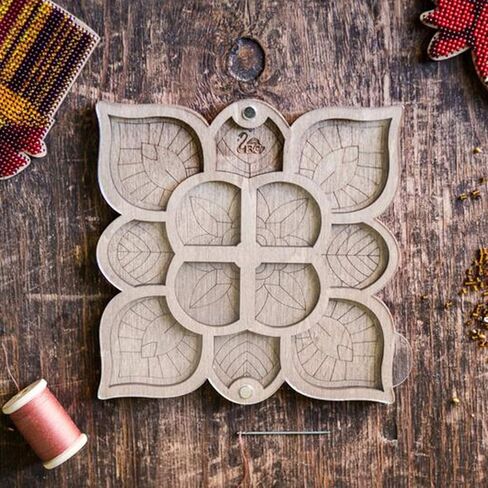 Lonjew Wood bead box with lid and needle magnet, flower bead supply storage, bead organizer tray, jewelry making gift, beadwork craft accessory in Kuwait