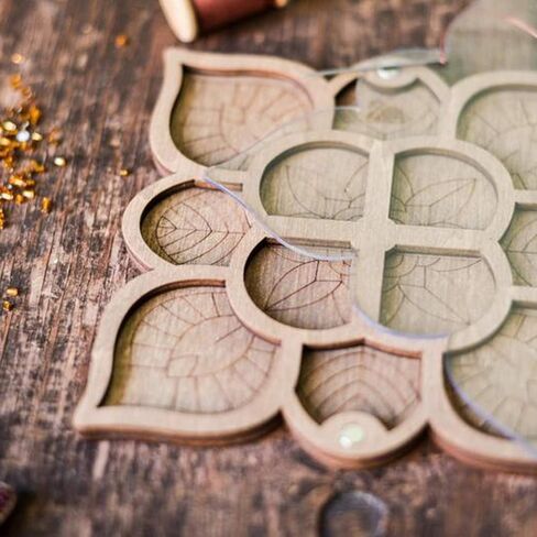 Lonjew Wood bead box with lid and needle magnet, flower bead supply storage, bead organizer tray, jewelry making gift, beadwork craft accessory in Kuwait