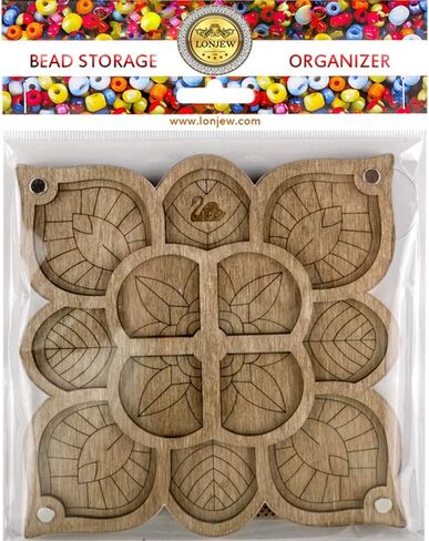 Lonjew Wood bead box with lid and needle magnet, flower bead supply storage, bead organizer tray, jewelry making gift, beadwork craft accessory in Kuwait