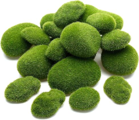 TecUnite 20 Pieces Artificial Moss Rocks Decorative Faux Green Moss Covered Stones (2 Size) in Kuwait