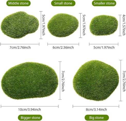 TecUnite 20 Pieces Artificial Moss Rocks Decorative Faux Green Moss Covered Stones (2 Size) in Kuwait
